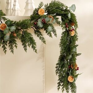 6' Orange & Eucalyptus Faux Garland / NIB